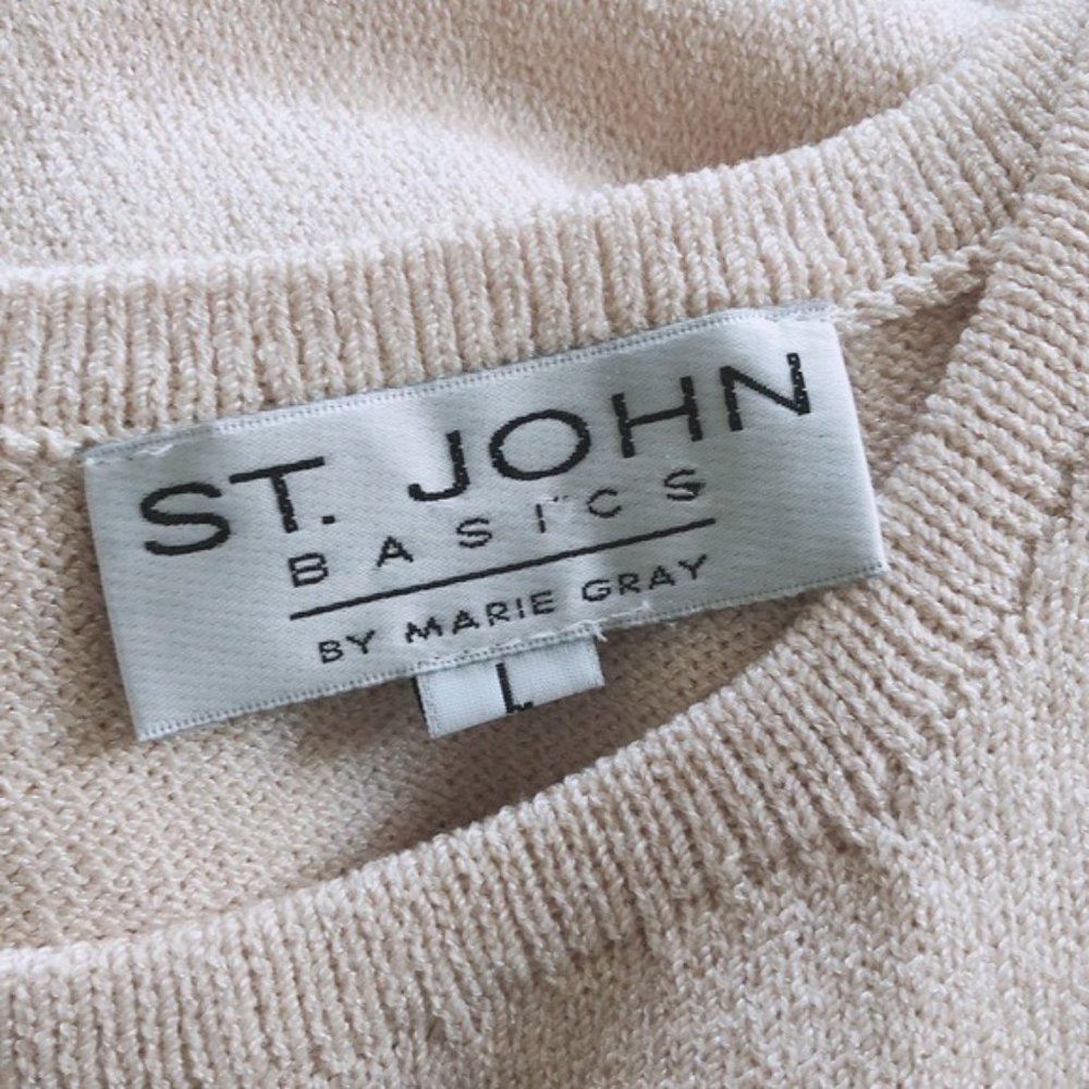 St. John Basics Knit Top Sleeveless Square Neck Sweater Cream white Size L - Picture 7 of 10
